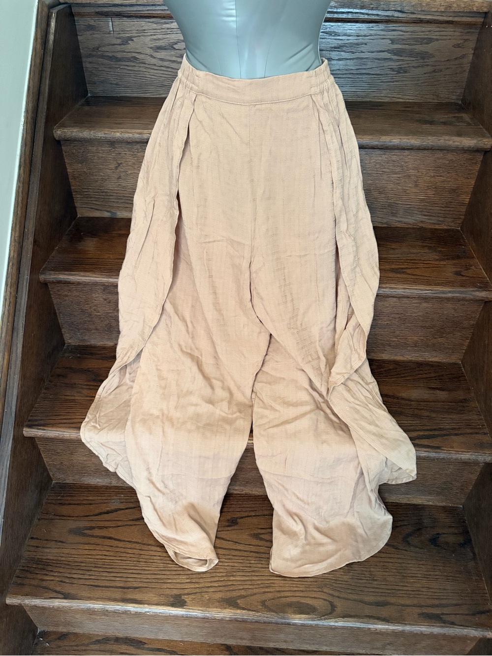 Mustard Seed Light Beige Wide-Leg Draped Pants